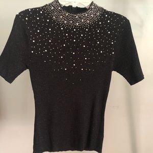 Vintage black shirt with beaded design